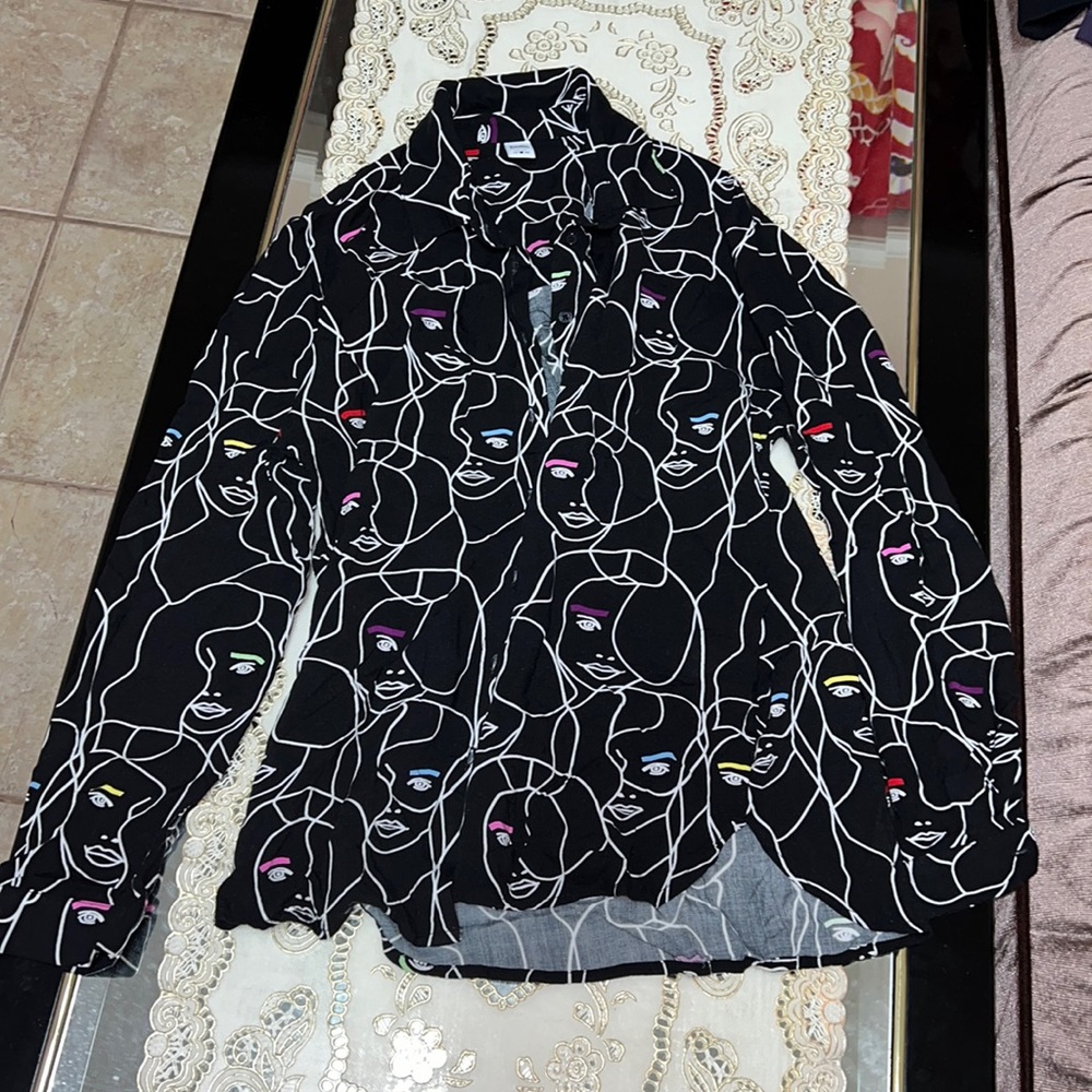 Twik black and white long sleeved button down shirt
